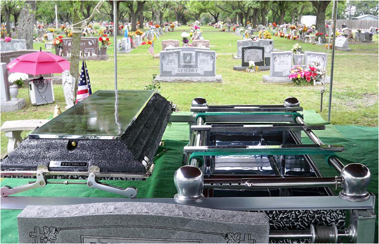 The Wilbert Stainless Steel Triune vault donated by the Commemorating First Responders for West, Texas volunteer firefighter Joey Pustejovsky, 29.